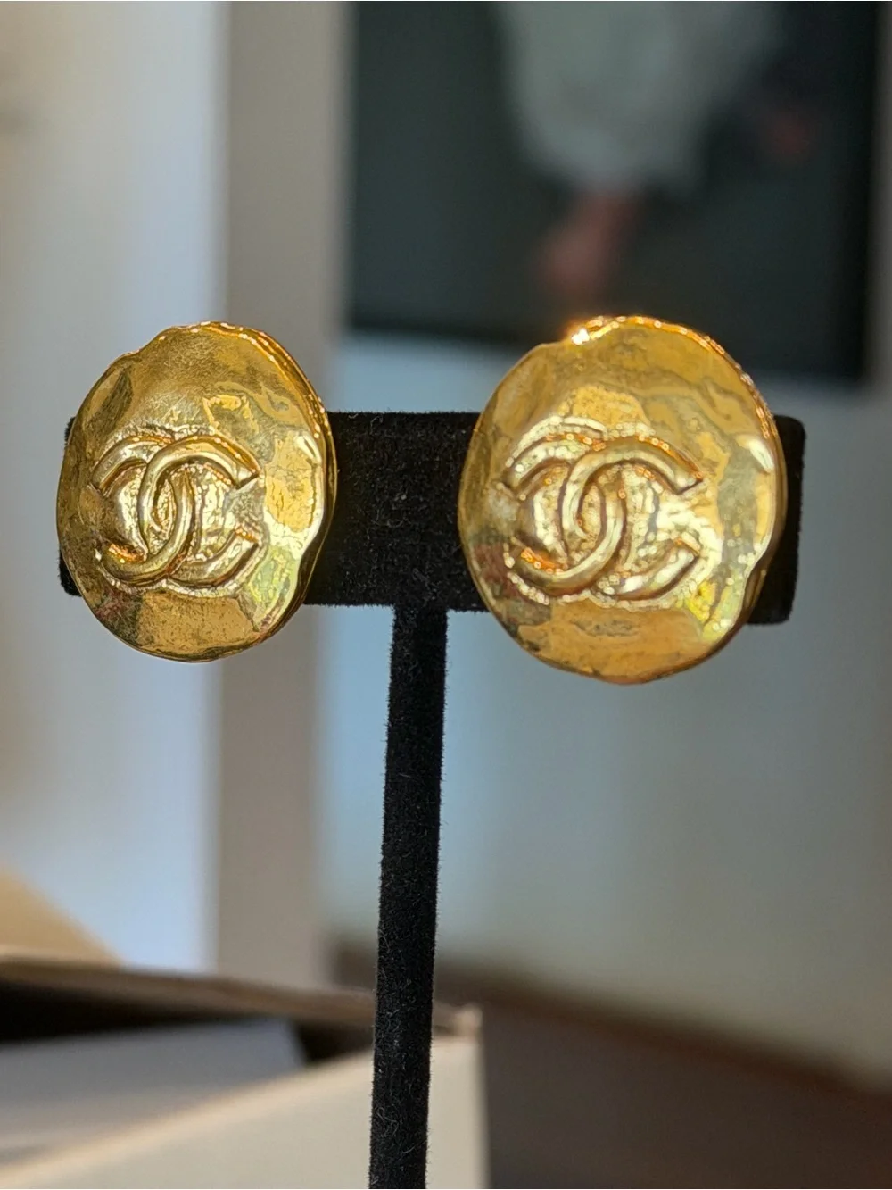 CHANEL Gold Plated CC Emblem  Earrings